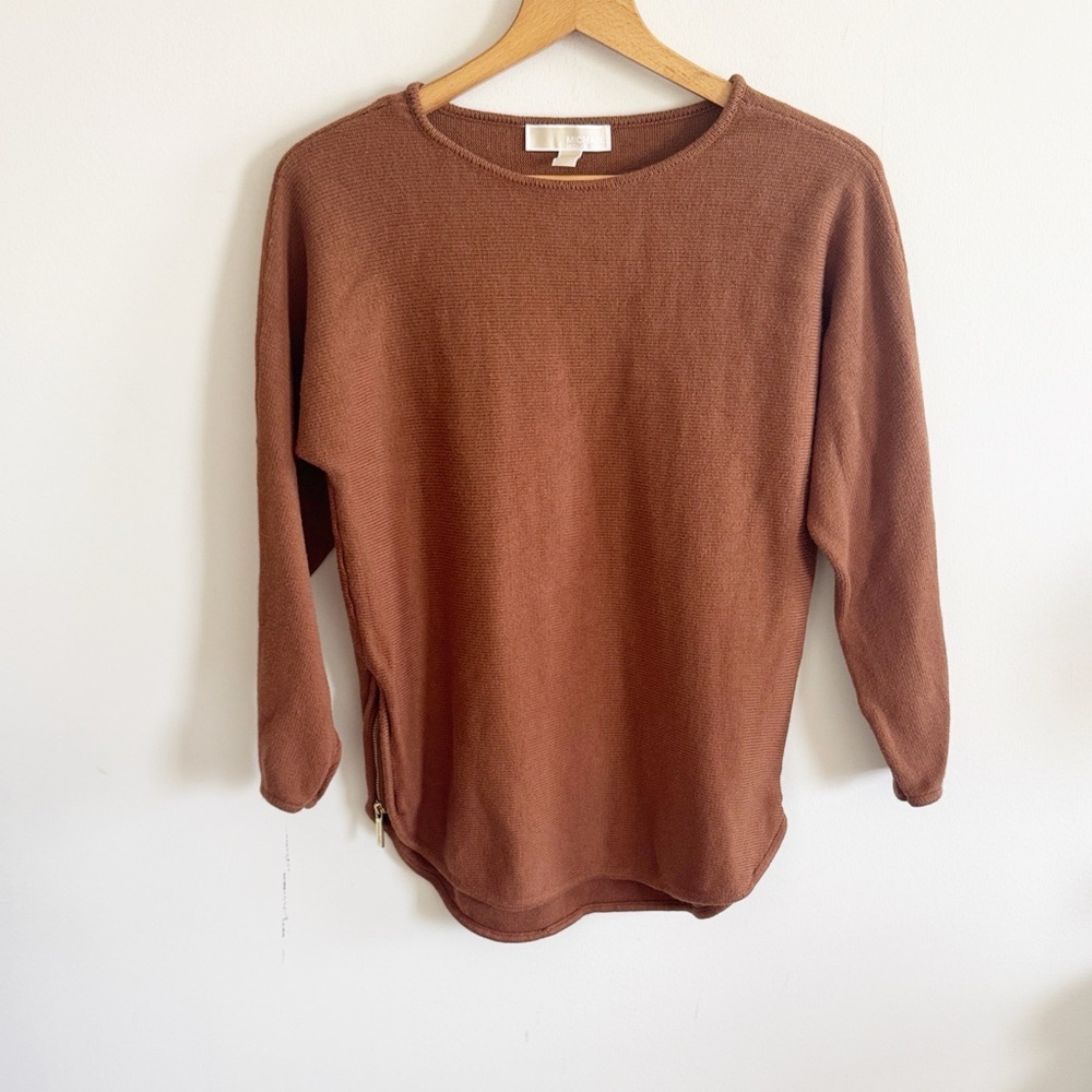 Michael Kors chocolate brown gold zipper sweater size medium